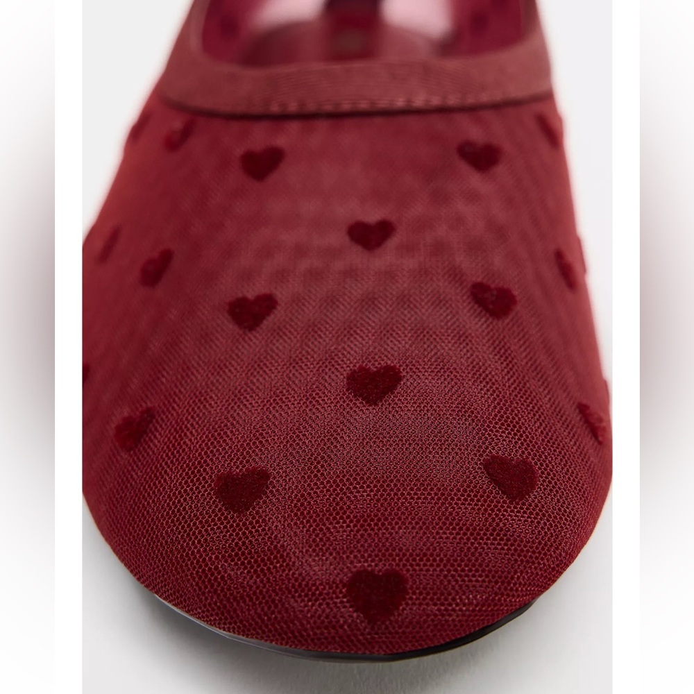 Zara Heart Mesh Ballet Flats Red NWT - Picture 6 of 6